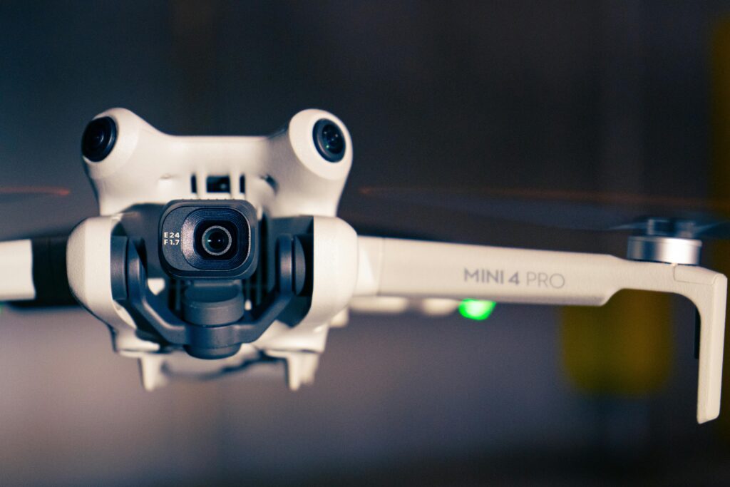 Detailed view of a Mini 4 Pro drone showcasing its technology and design.